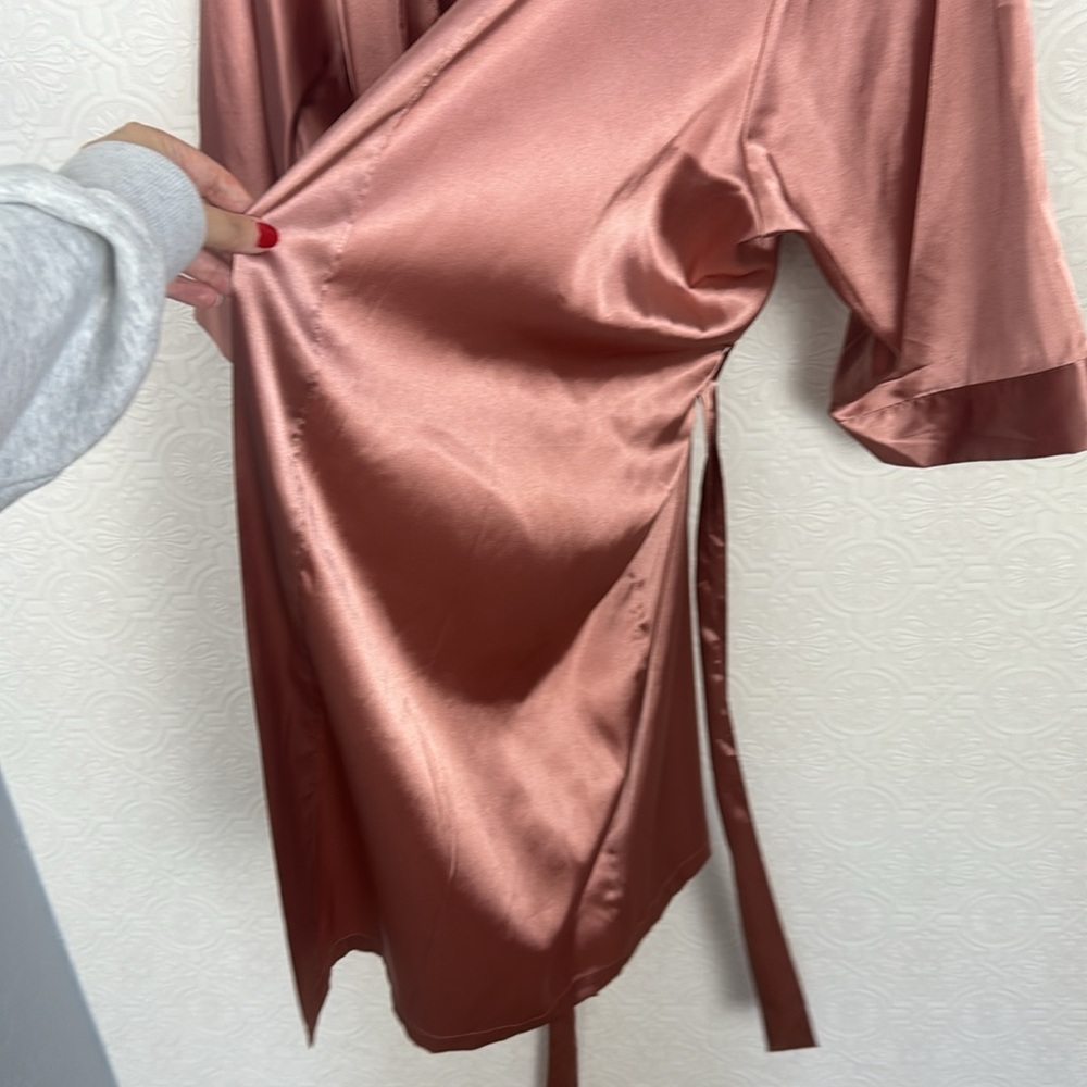 Davids Bridal Robe Satin Pink Desert Coral Large XL BRIDAL Bridesmaid Silky - Picture 6 of 9